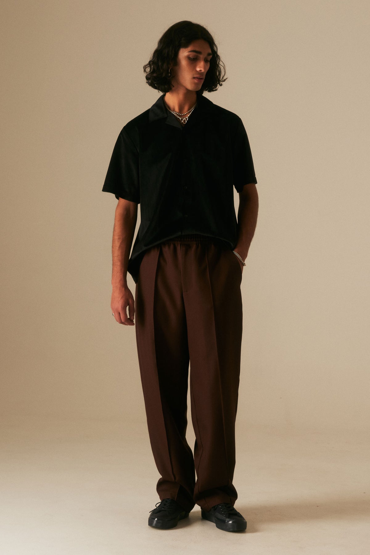 Goodfight Elastic Waist Permapress Trouser Wide Brown