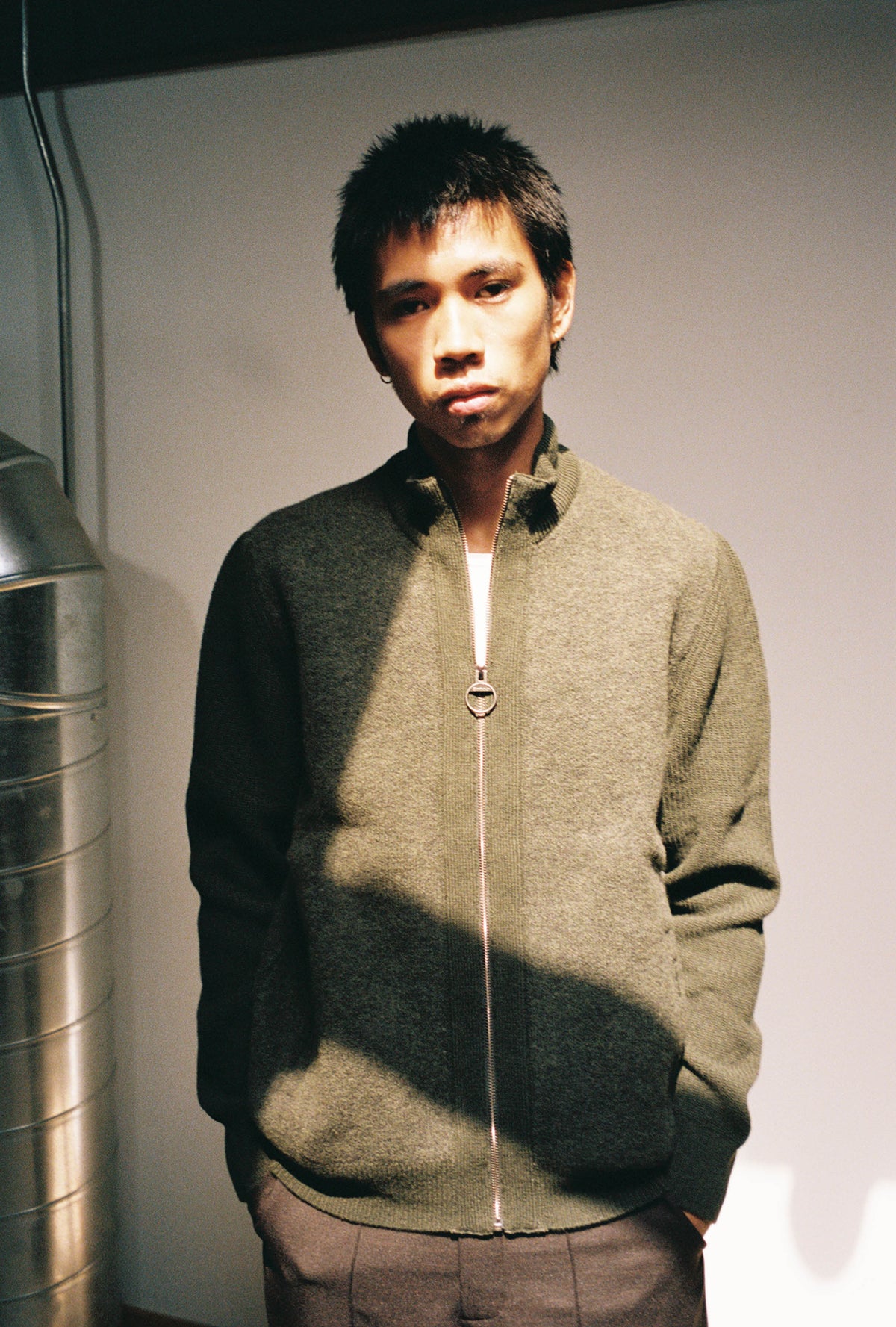 Goodfight for Barbour Milburn Zip-Up Jumper Dark Olive