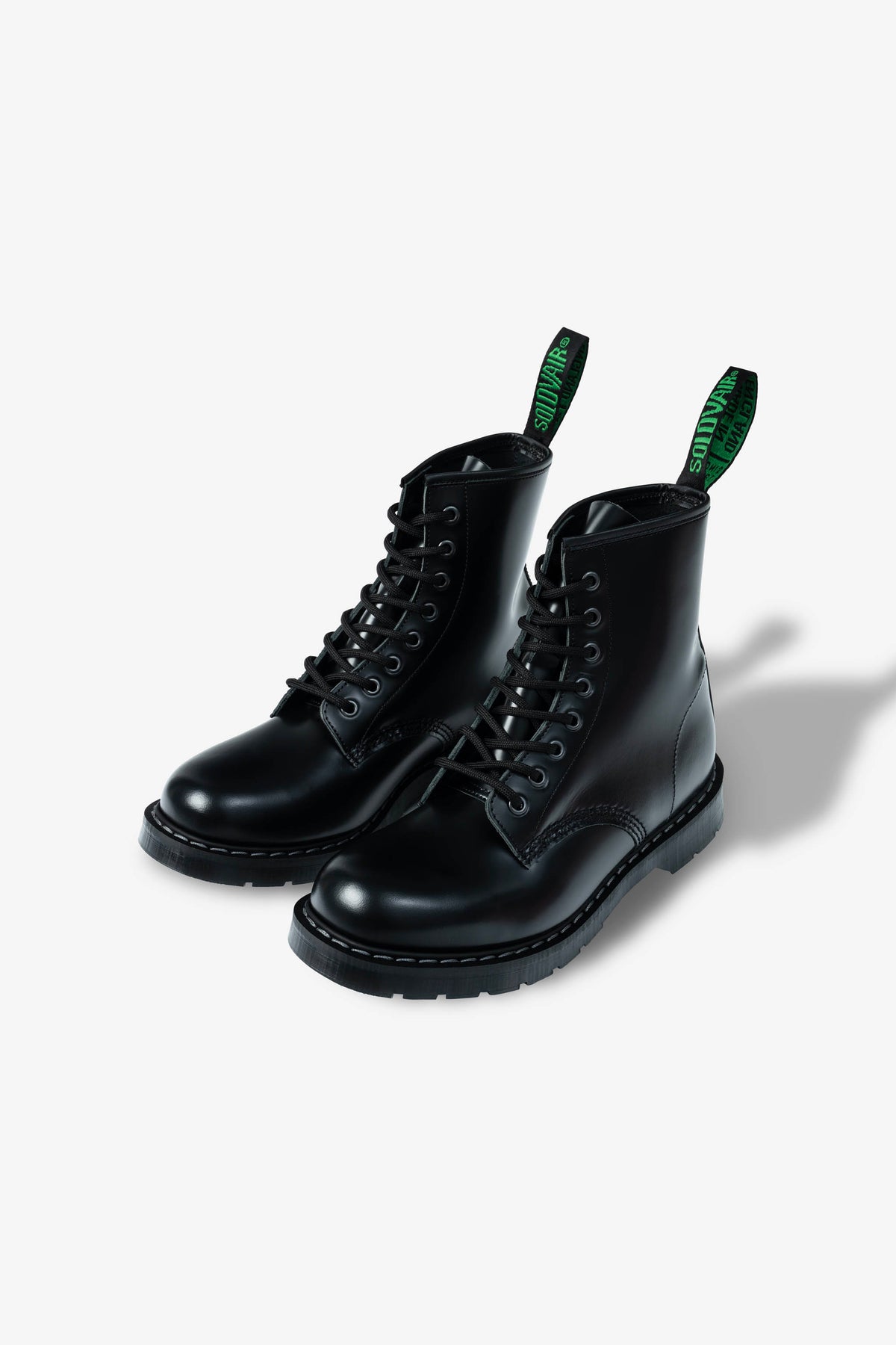 Solovair 8 Eye Derby Boot Black Hi-Shine